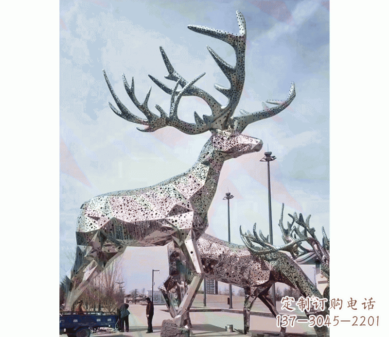 湖南大型不锈钢梅花鹿摆件雕塑