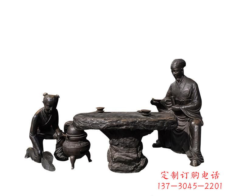 湖南熬中药的儿童和老中医铜雕