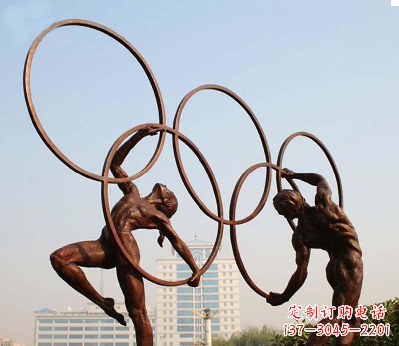 湖南奥运五环和运动员铜雕