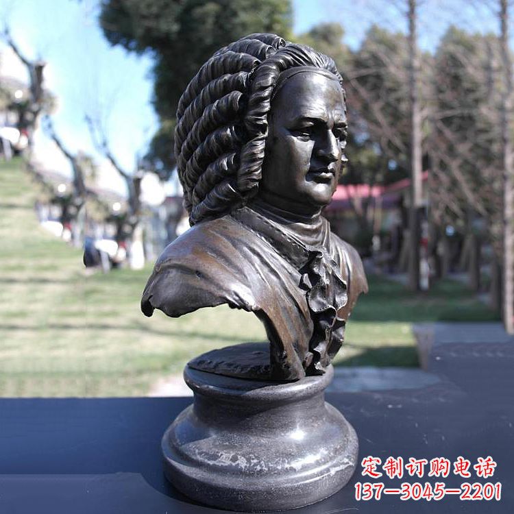 湖南巴赫头像铜雕-德古巴洛克时期作曲家、键盘演奏家胸像雕塑