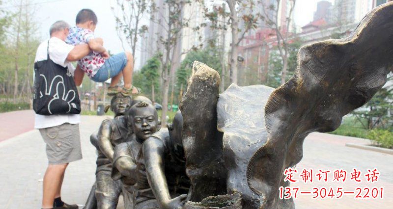 湖南拔萝卜的儿童小区景观铜雕