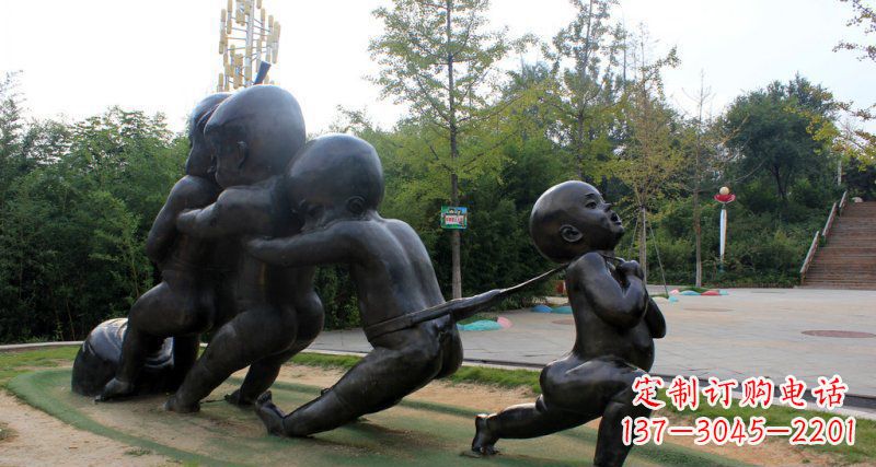 湖南拔萝卜的小孩街边景观铜雕