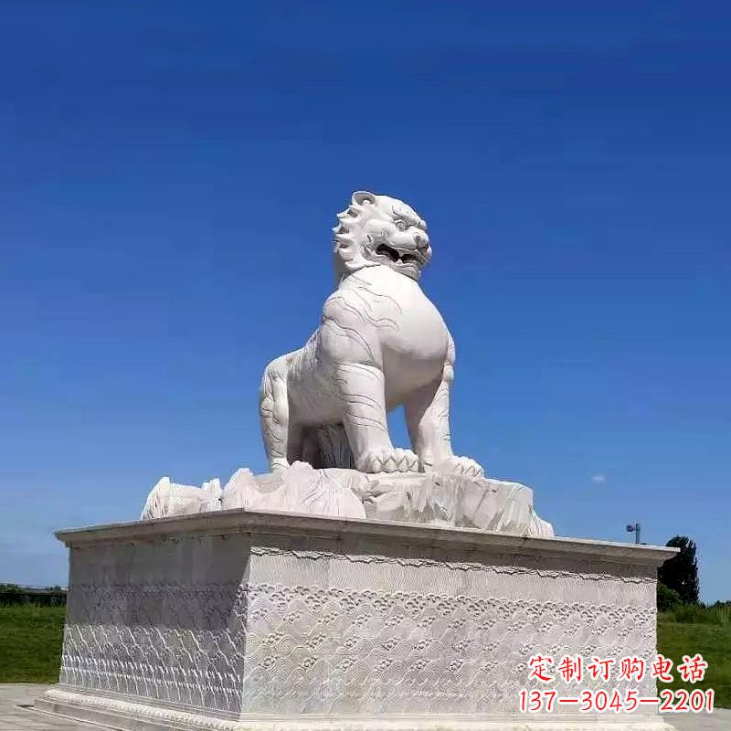 湖南白虎汉白玉石雕-公园广场中国传统文化上古神兽雕塑摆件
