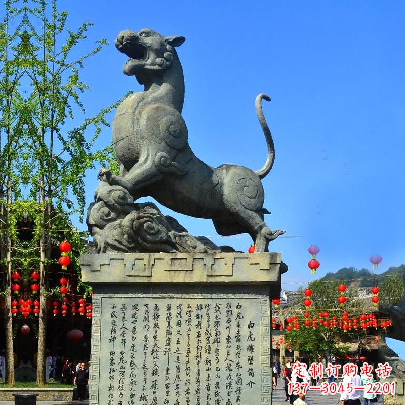 湖南白虎铜雕景观雕塑-景区园林神兽动物标识