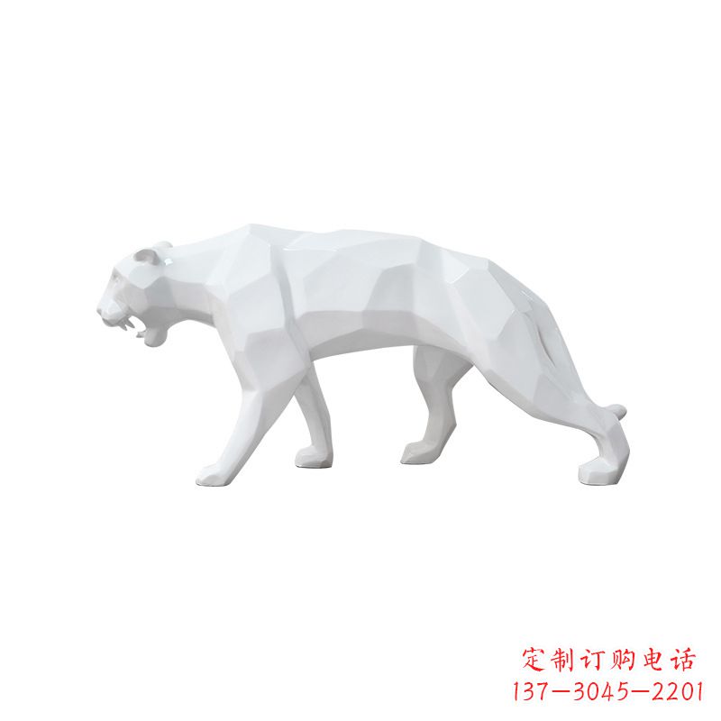 湖南白色几何面抽象豹子玻璃钢雕塑