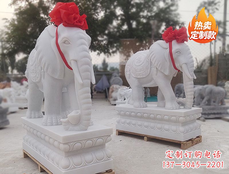 湖南白色石雕大象卷鼻子