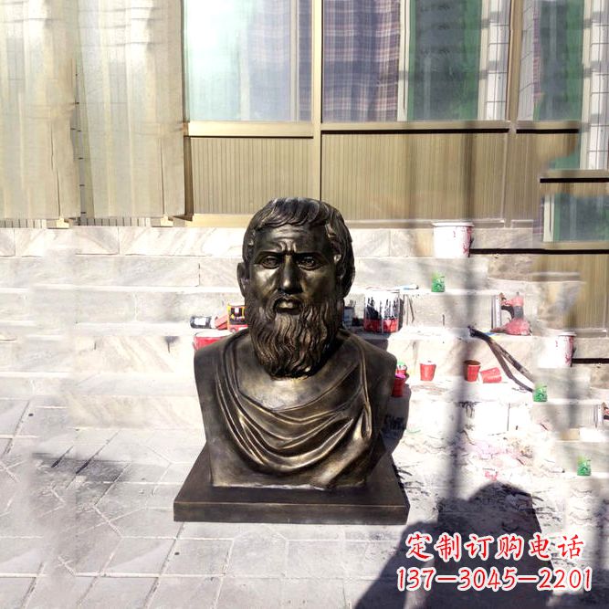 湖南柏拉图仿铜头像-玻璃钢仿铜世界名人雕塑