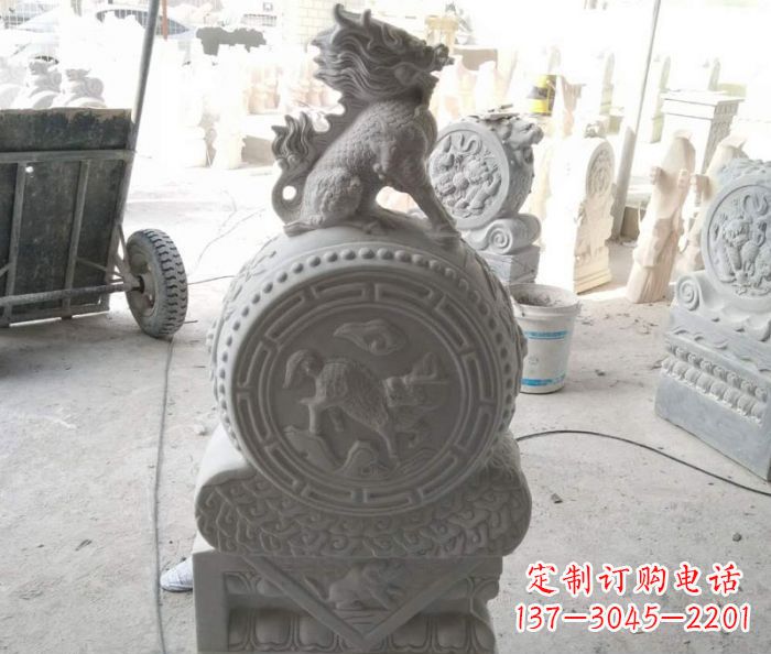 湖南抱鼓石麒麟门墩石雕