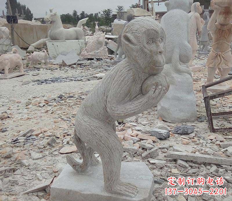 湖南抱桃子的猴子大理石雕塑