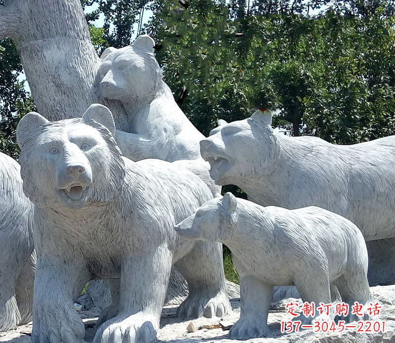 湖南北极熊石雕大理石动物雕塑