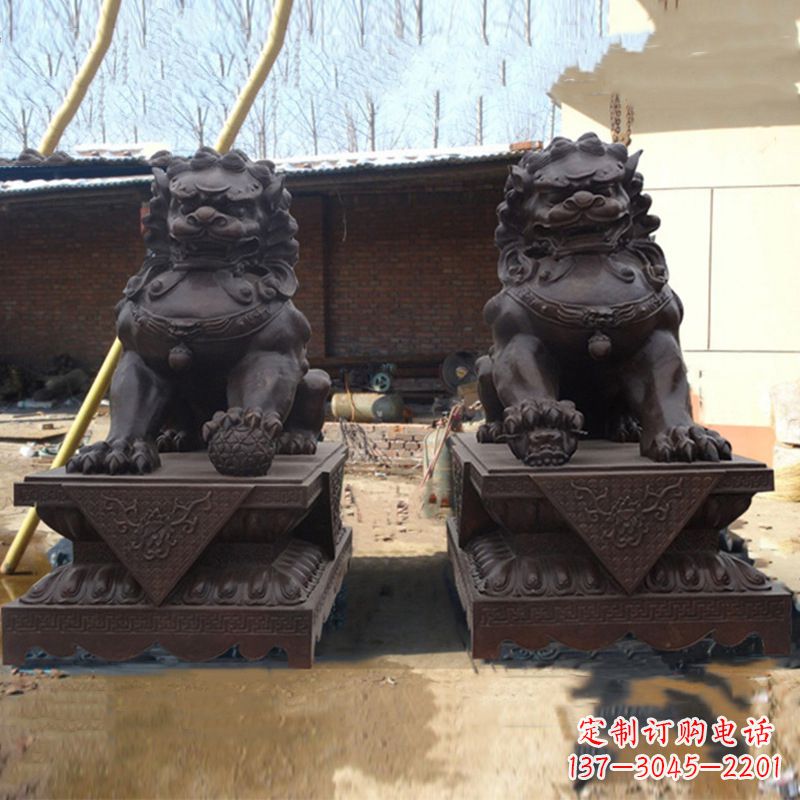 湖南北京狮子铜雕塑-企业商场看门辟邪招财神兽