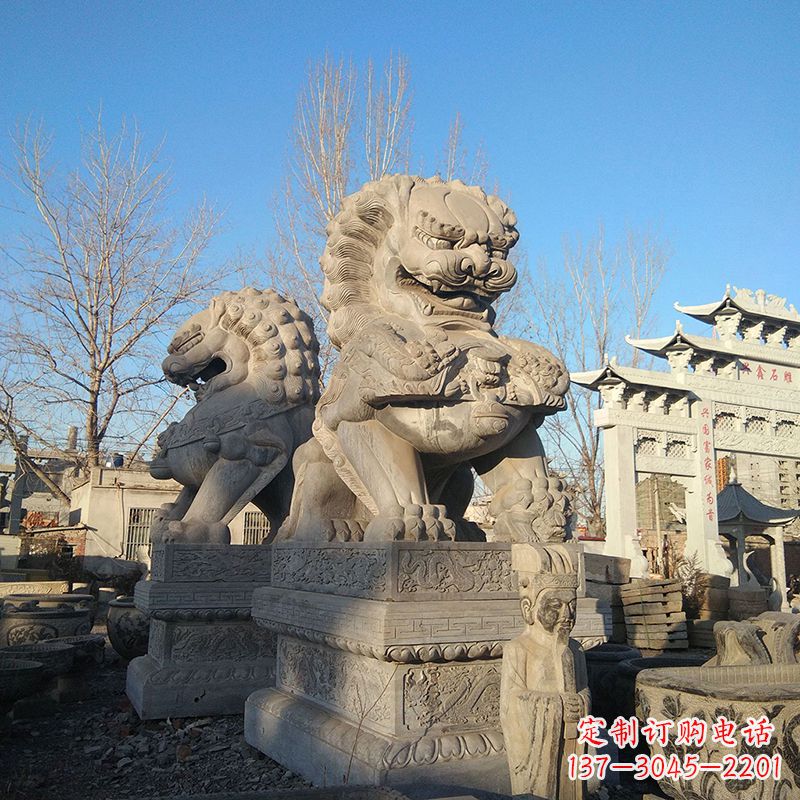 湖南北京石雕狮子-企业楼宇大门动物雕塑摆件