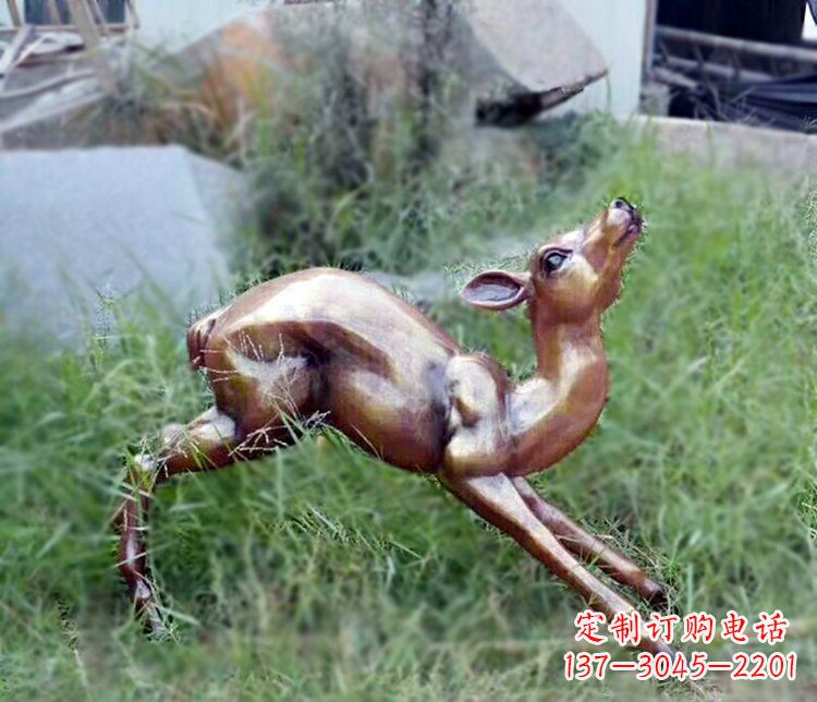湖南奔跑的小鹿公园玻璃钢仿铜动物摆件