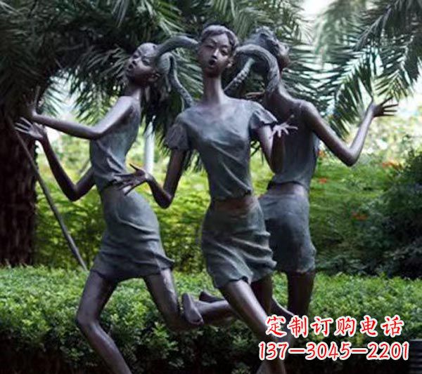 湖南编花篮的女孩人物铜雕