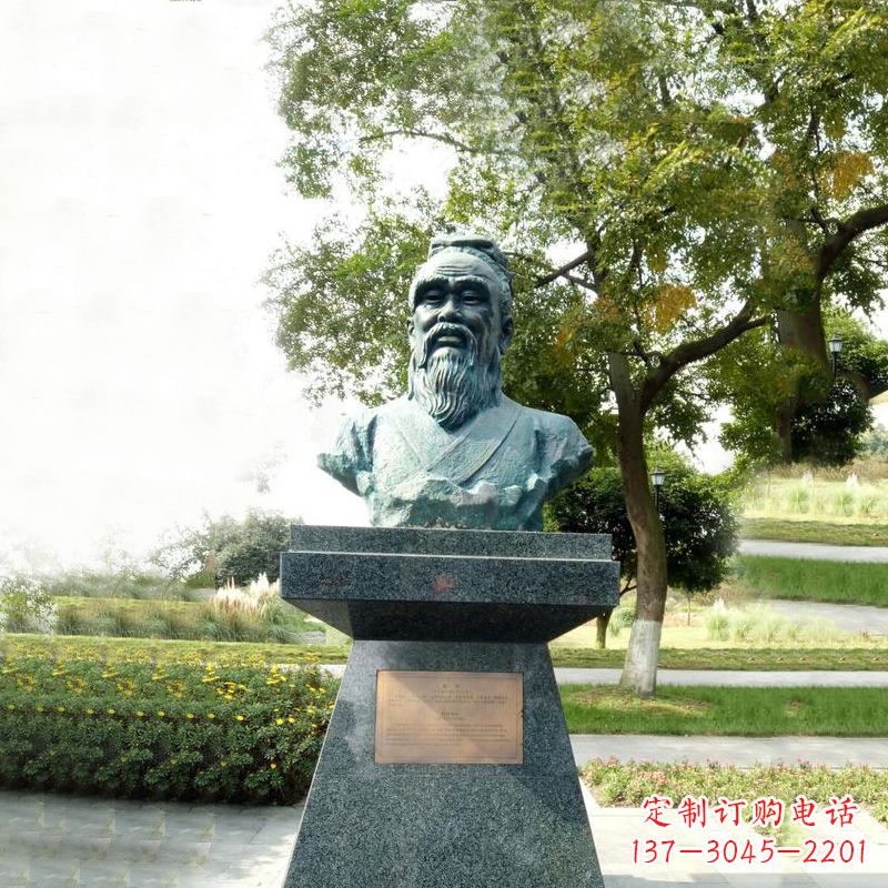 湖南扁鹊石雕头像-公园中国古代十大名医历史著名医学人物雕塑