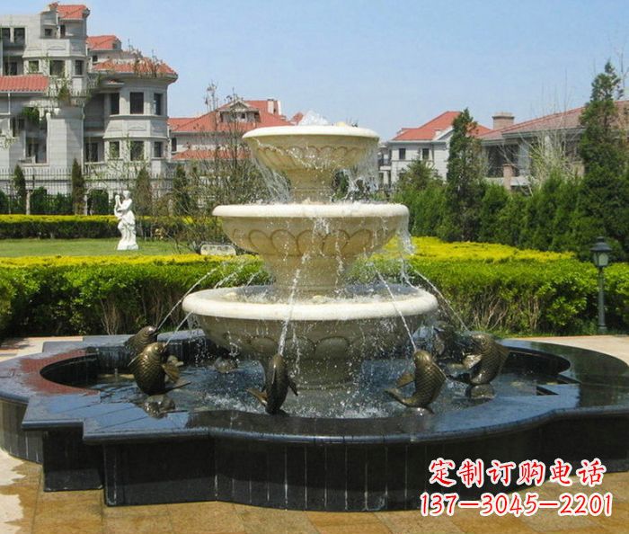 湖南别墅景观多层鲤鱼喷泉石雕