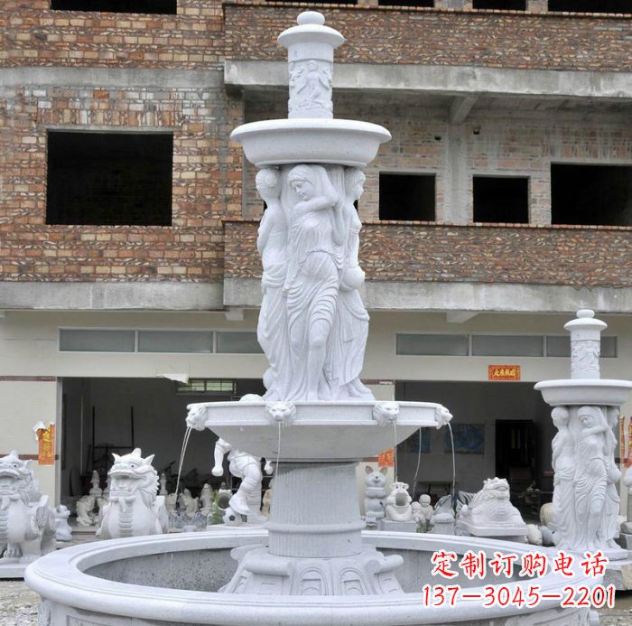 湖南别墅景观汉白玉西方人物喷泉石雕