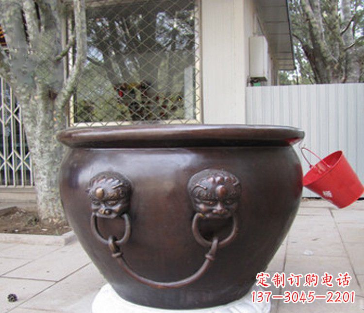 湖南别墅招财水缸铜雕塑摆件 (2)