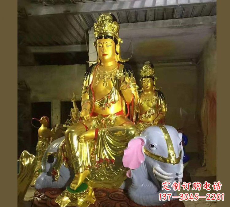 湖南玻璃钢乘大象的普贤菩萨雕塑