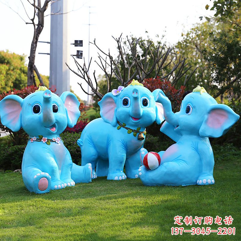 湖南玻璃钢大象头雕塑-公园商场玻璃钢卡通小象美陈摆件
