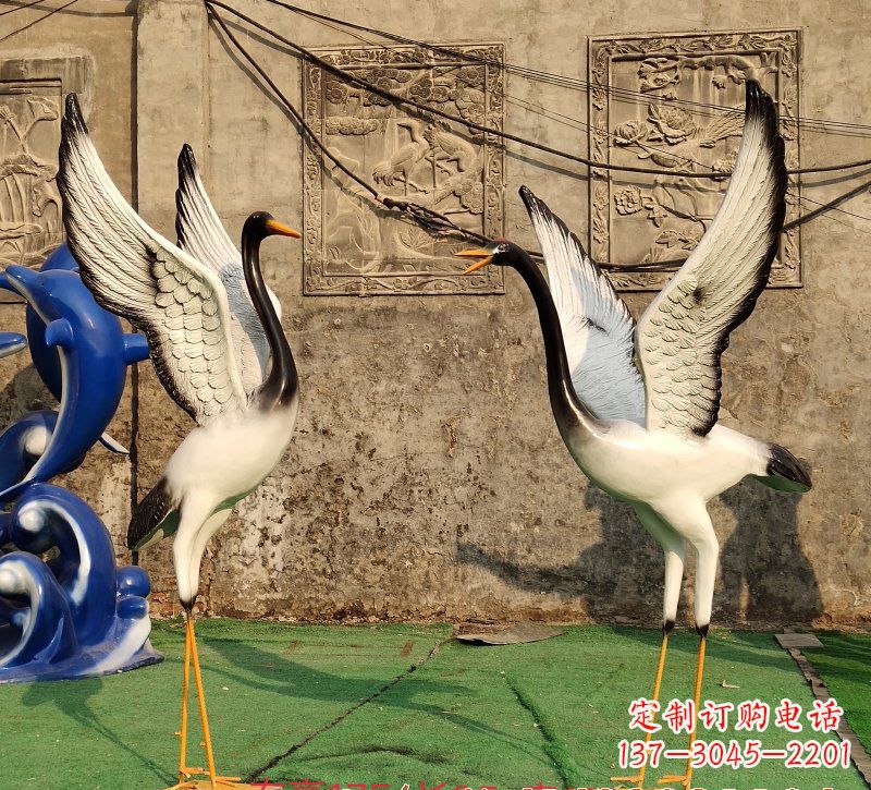 湖南玻璃钢对望仙鹤雕塑