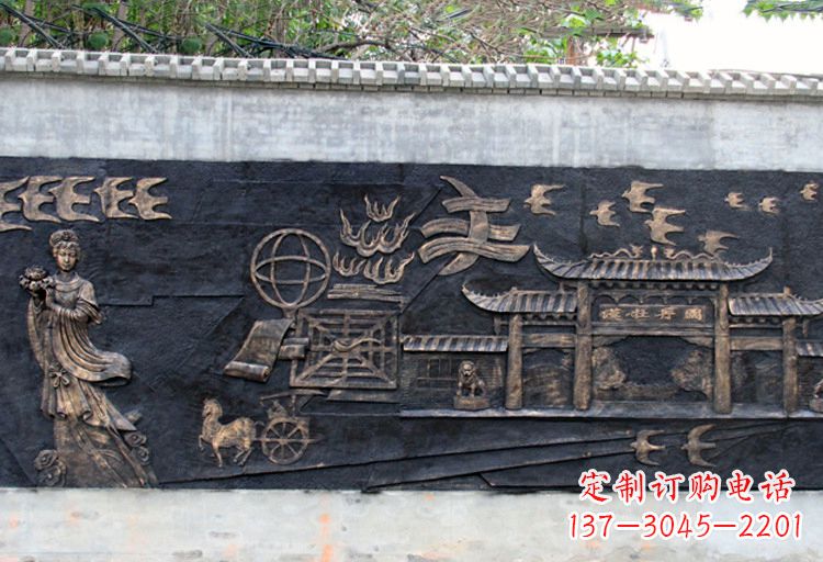 湖南玻璃钢仿铜“汉牡丹图”浮雕墙壁画