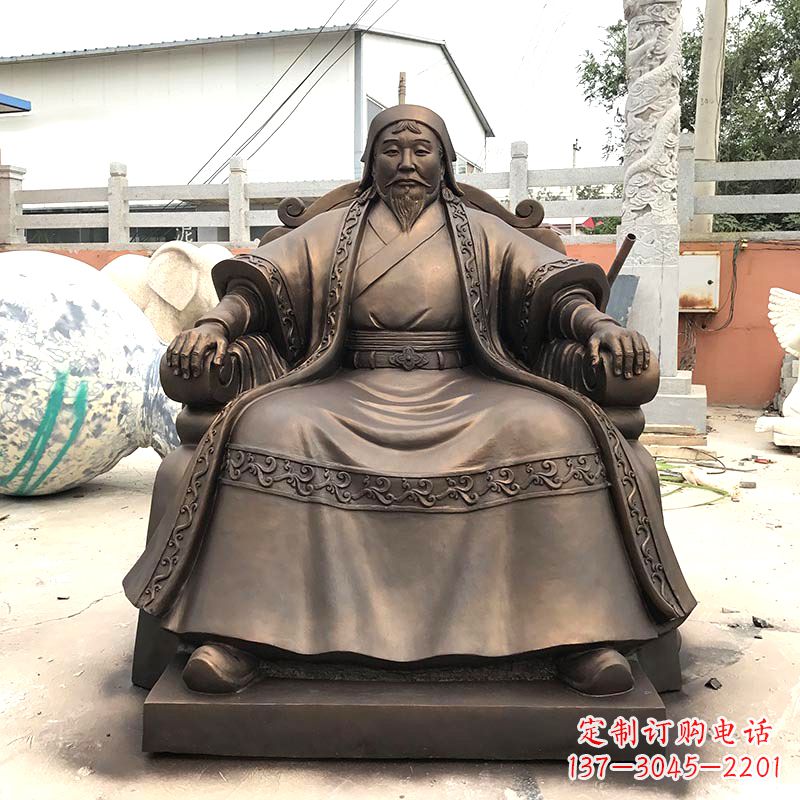 湖南玻璃钢仿铜成吉思汗雕塑-中国古代著名帝王军事家雕像