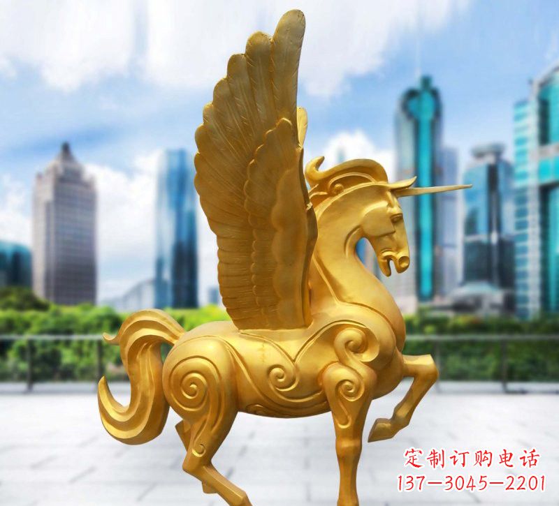 湖南玻璃钢仿铜飞马独角兽雕塑