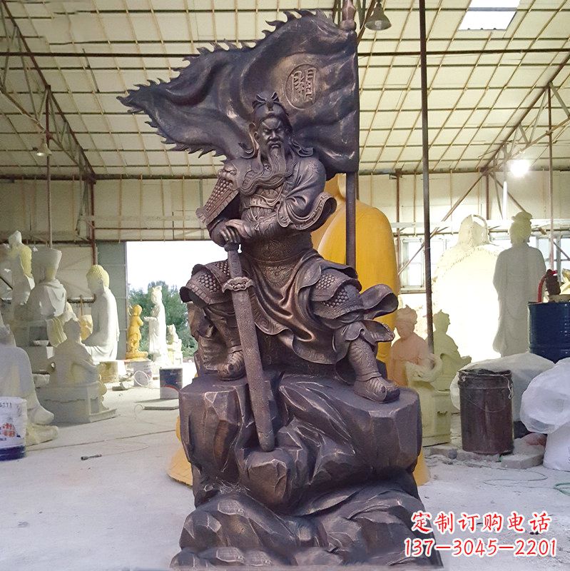 湖南玻璃钢仿铜关公雕塑