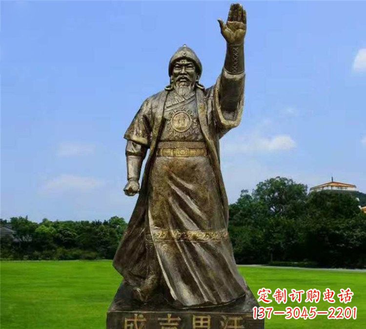湖南玻璃钢仿铜挥手的成吉思汗雕塑