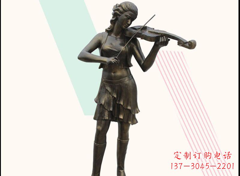 湖南玻璃钢仿铜拉小提琴的女孩