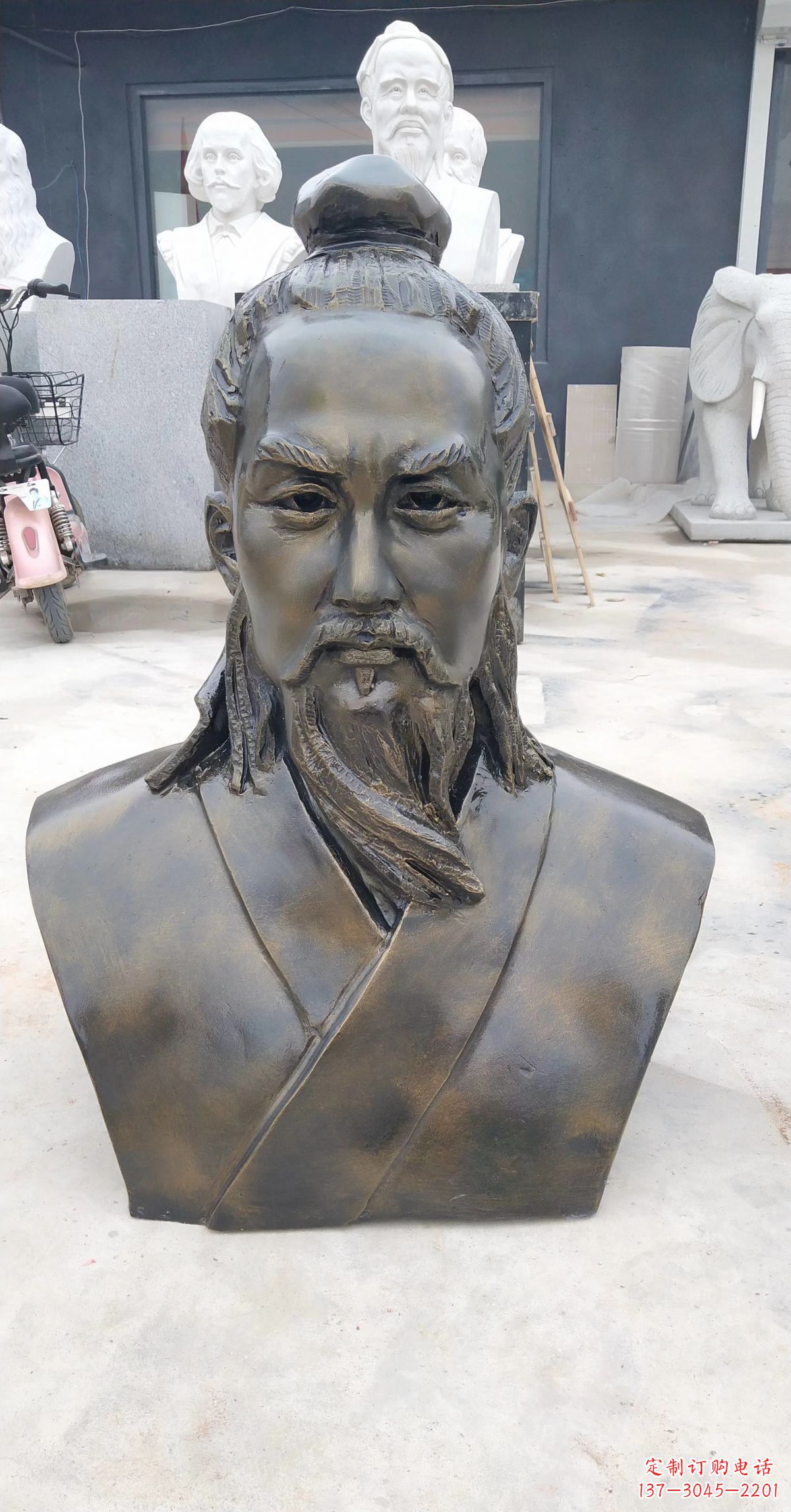 湖南玻璃钢仿铜鲁班头像雕塑