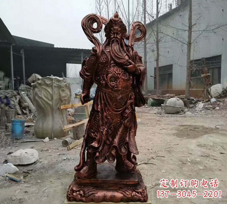 湖南玻璃钢仿铜捋须关公雕塑