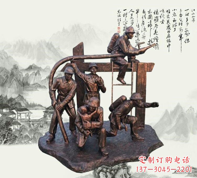 湖南玻璃钢仿铜消防员雕塑