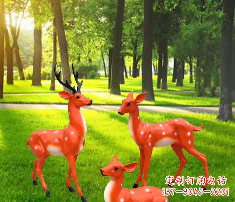 湖南玻璃钢仿真小鹿雕塑 公园动物摆件