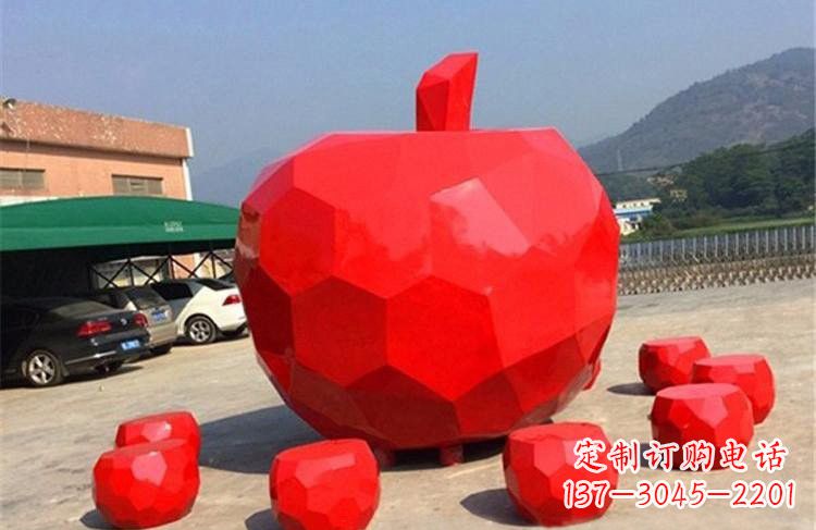 湖南玻璃钢公园彩绘几何苹果雕塑