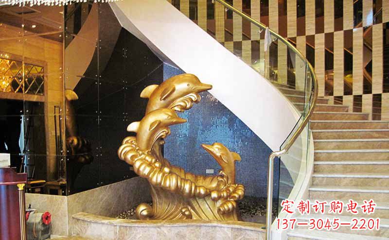 湖南玻璃钢海豚仿铜动物雕塑