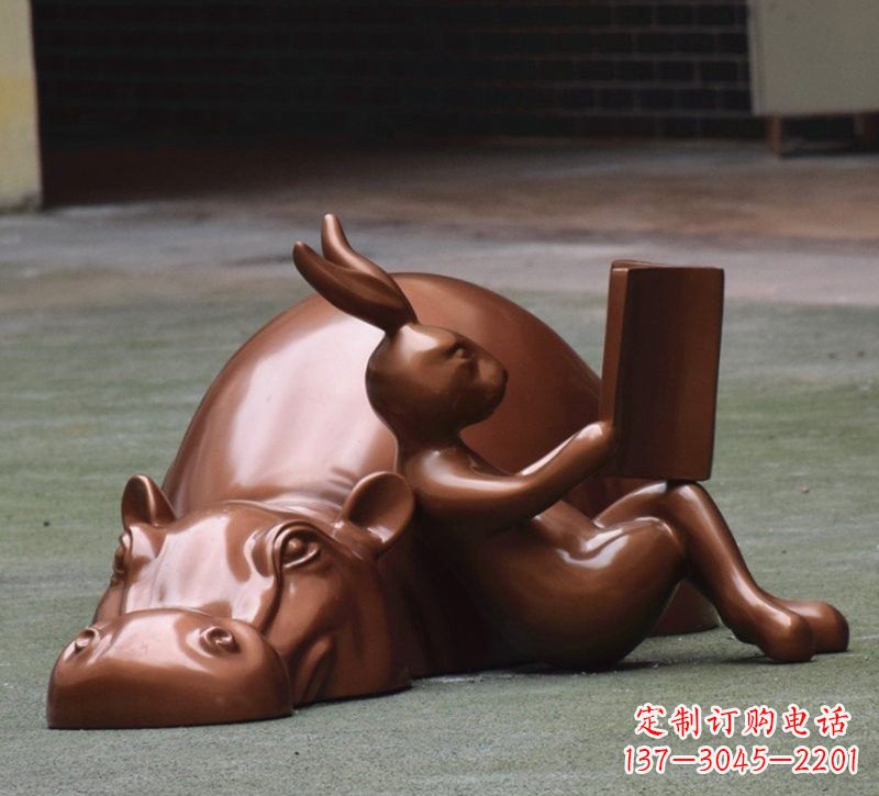 湖南玻璃钢河马仿铜动物雕塑