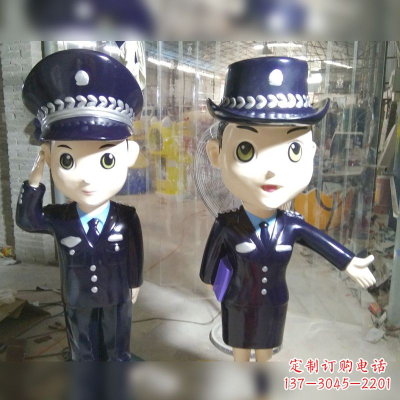 湖南玻璃钢卡通警察雕塑