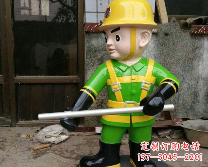 湖南玻璃钢卡通消防员雕塑