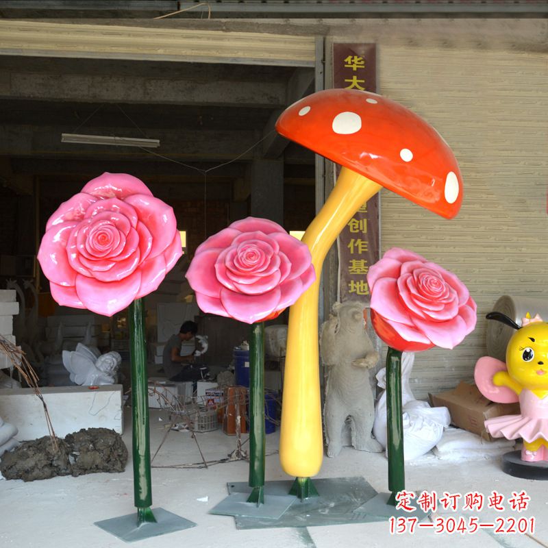 湖南玻璃钢玫瑰花雕塑摆件