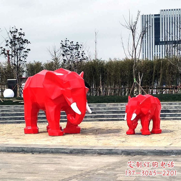 湖南玻璃钢喷水大象头雕塑-园林广场块面大象雕塑摆件