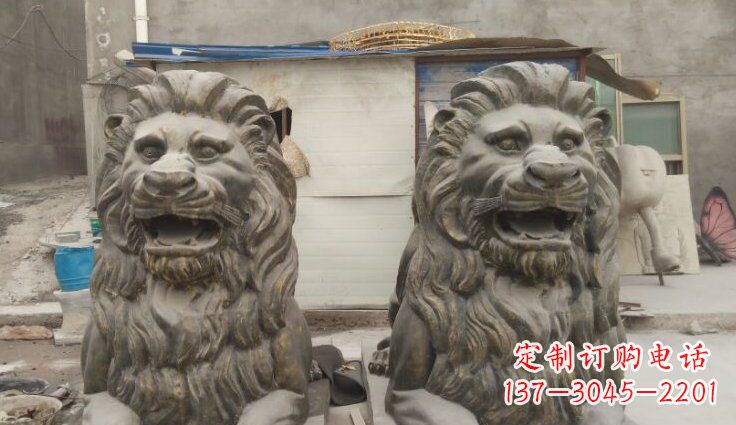 湖南玻璃钢西洋趴狮仿铜动物雕塑