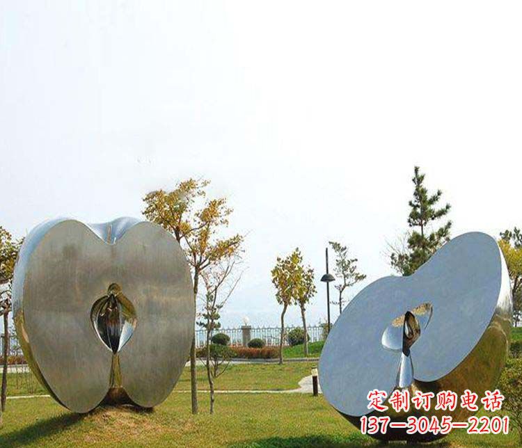 湖南不锈钢半块苹果雕塑 (2)