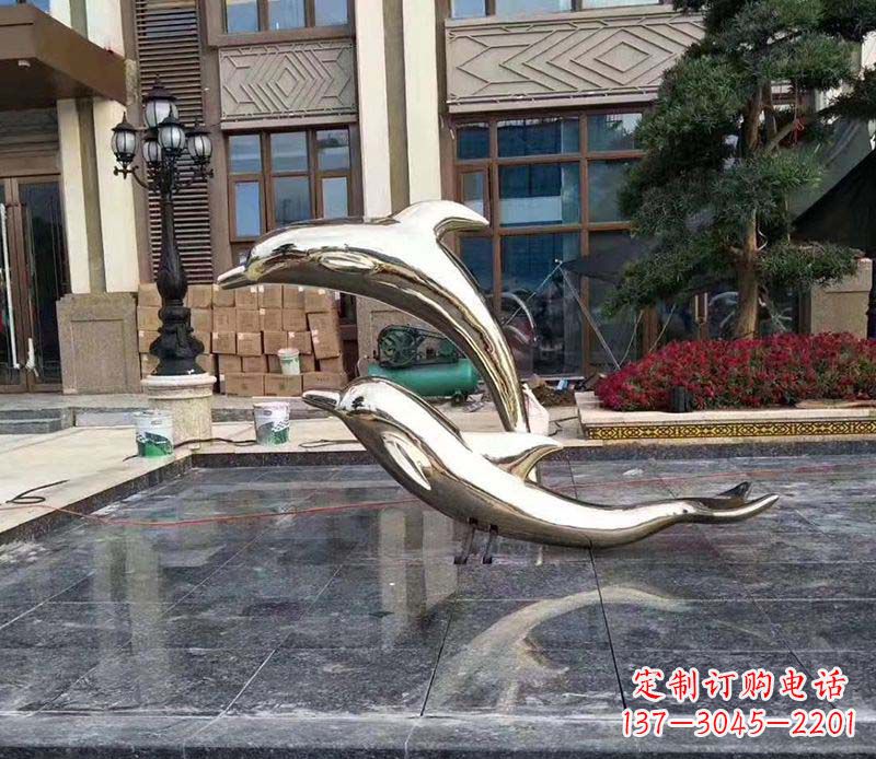 湖南不锈钢别墅海豚装饰雕塑