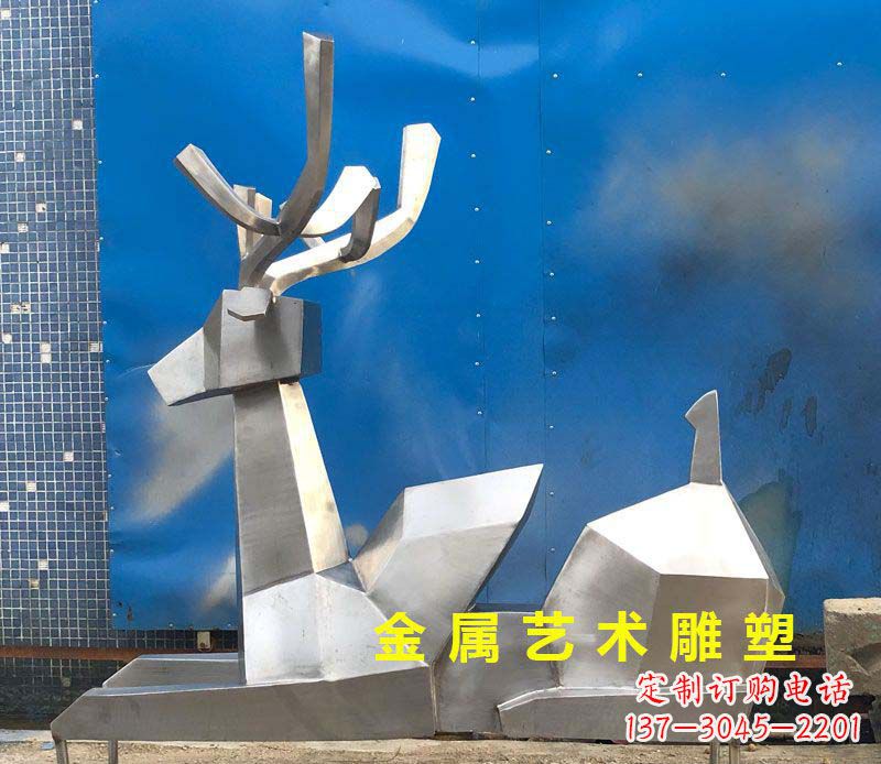 湖南不锈钢别墅几何小鹿雕塑