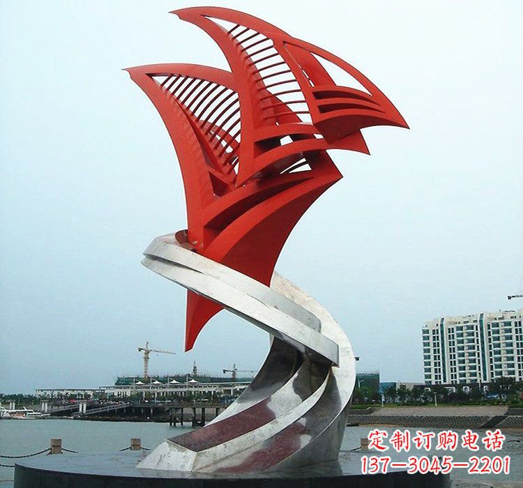 湖南不锈钢彩色抽象帆船雕塑
