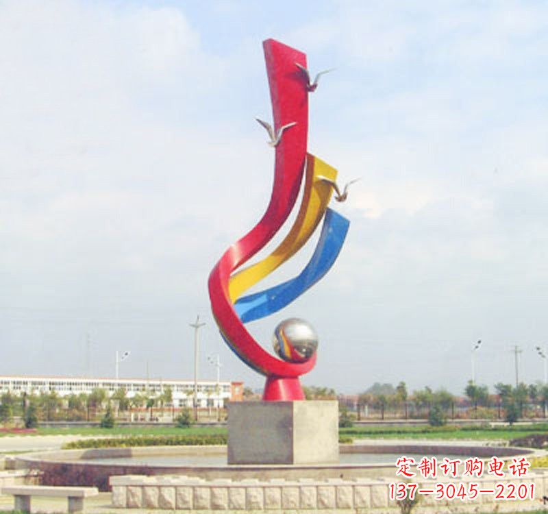 湖南不锈钢彩色抽象海鸥海浪雕塑