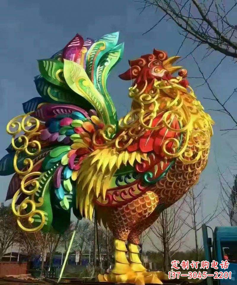 湖南不锈钢彩色动物公鸡雕塑