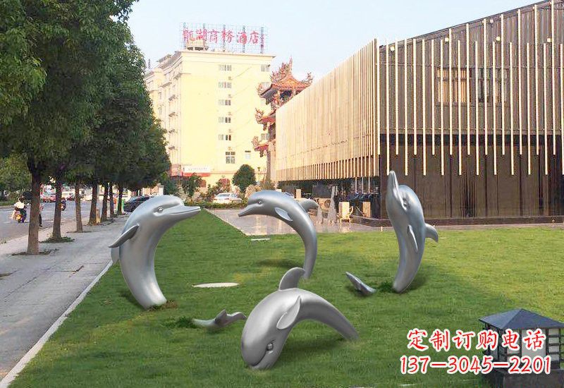 湖南不锈钢草地海豚雕塑